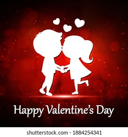 Happy Valentine's Day Design in a romantic background with a cute couple kissing  - vector