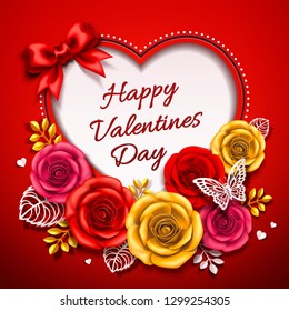 Happy Valentine's day design with roses in 3d illustration