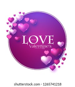 Happy Valentine's Day Design Template with Glossy Hearts. Vector illustration