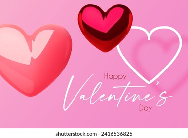 Happy Valentine's day design template with 3D glossy hearts flying in clous