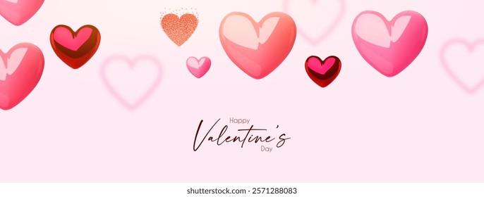 Happy Valentine's day design template with 3D glossy hearts