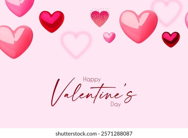 Happy Valentine's day design template with 3D glossy hearts