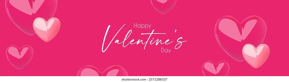 Happy Valentine's day design template with 3D glossy hearts