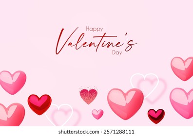 Happy Valentine's day design template with 3D glossy hearts