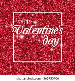 Happy valentines day design template. Red hearts glittering background