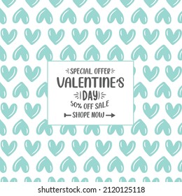 happy valentines day design with typography letter  heart pattern background 