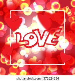 Happy valentines day design vector illustration. Red card background with hearts and typography