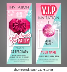 Happy Valentine`s Day disco party poster. Valentine invitation design