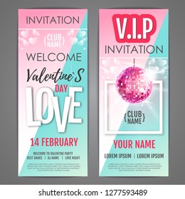 Happy Valentine`s Day disco party poster. Valentine invitation design
