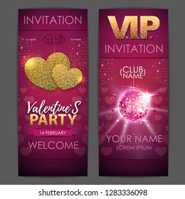 Happy Valentines day disco party poster. Invitation design