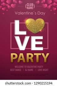 Happy Valentines Day disco party typography poster with love heart
