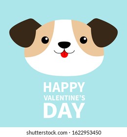 Happy Valentines Day. Dog face head round icon. Cute cartoon kawaii funny baby character. White puppy pooch. Flat design style. Help homeless animal. Adopt me. Pet adoption. Blue background. Vector