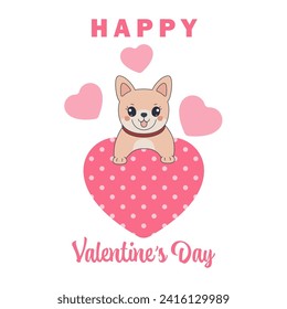 Happy Valentine's Day. Dog and hearts. Vector illustration