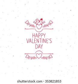Happy Valentines Day doodle. Birds illustration. Greeting card template.