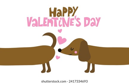 Feliz Día de San Valentín - Dibujo de dibujos y frases para el Día de San Valentín. Cartas dibujadas a mano para tarjetas de felicitación del Día del Amor, invitación. Bien por camisetas, taza, regalo, imprenta. Adorable perro dachshund.