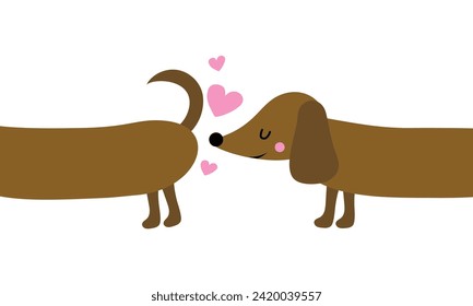 Happy Valentine's Day - Doodle draw and phrase for Valentines Day. Hand drawn lettering for Love Day greeting cards, invitation. Good for t-shirt, mug, gift, printing press. Adorable dachshund dog.