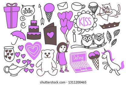 Happy valentines day doodle, drawing, lines, art