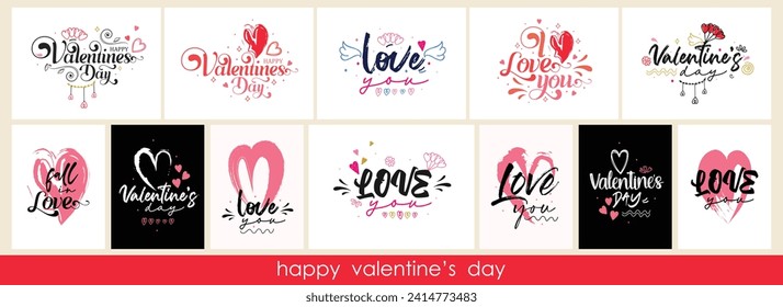 Happy Valentine's Day doodle greeting card designs. Set of doodle elements of love. Line art doodle design.