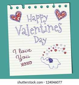 Happy Valentines Day Doodle On Notepaper