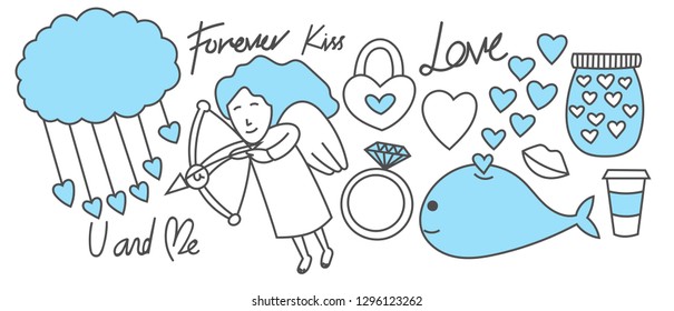 Happy valentines day doodles card, invitation, cute 