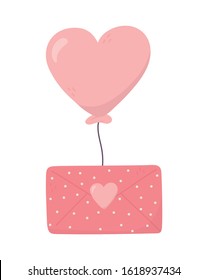 happy valentines day, dotted envelope message balloon heart love celebration vector illustration
