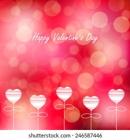 happy valentines day, drawing heart with bokeh and lens flare pattern on pink background (vector)