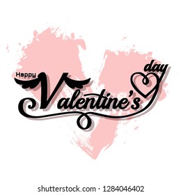 Happy valentines day drawing vector lettering design with abstract pink heart on a white background. Vector illustration EPS10
