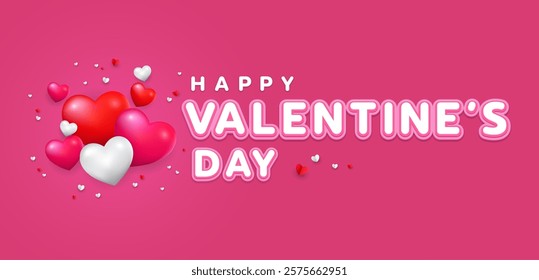 Happy valentine's day editable text effect with cute hearts on pink background. Vector for poster, banners, flyers and advertising.