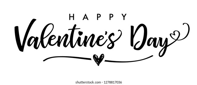 Happy Valentines Day elegant black lettering banner. Valentine luxury greeting card template with gray calligraphy text valentines day on white background. Vector illustration