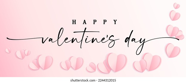 Happy Valentine's Day and elegant calligraphy   paper hearts  Creative concept Valentine Day greeting poster promotion flyer design  Vector illustration