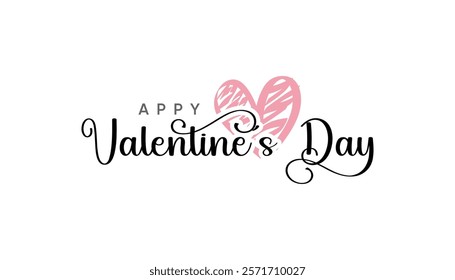 Happy Valentine's Day: Elegant calligraphy script spelling out "Happy Valentine's Day" alongside a delicately drawn pink heart, perfect for cards, social media, or romantic designs.