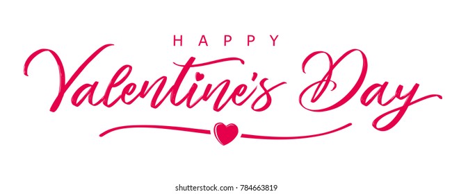 Happy Valentins Day elegante Kalligrafiefahne. Grußkartenvorlage mit typografischem Text valentiner Tag und Herz in Linie auf weißem Hintergrund. Vektorgrafik