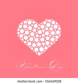 Happy Valentines Day - elegant graphic design card with dotted heart and calligraphic script label on pink background.