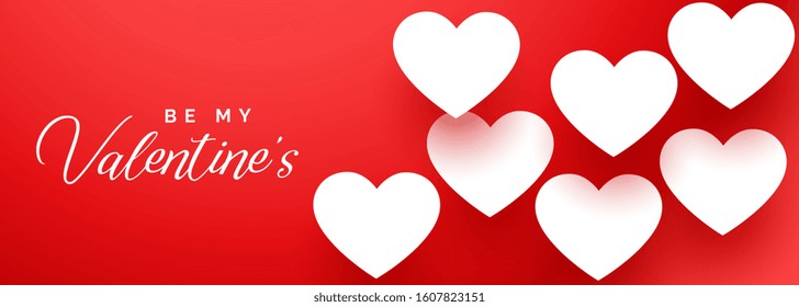 happy valentines day elegant red banner with white hearts