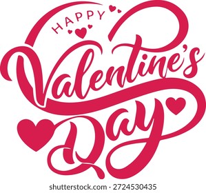 Texto elegante del guión del día de San Valentín feliz con la ilustración linda de los corazones para la celebración