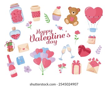 Happy Valentine's day element collection. Romance, Love concept. Isolated illustration for poster, banner, advertising, invitation, cover. EPS 10