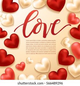 Happy Valentines Day Elements : Realistic Valentine Hearts on Background : Vector Illustration