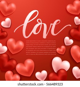 Happy Valentines Day Elements : Realistic Valentine Hearts on Background : Vector Illustration