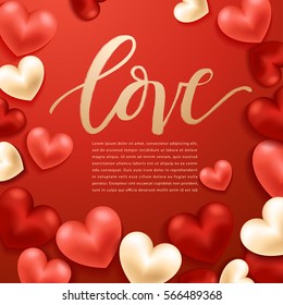 Happy Valentines Day Elements : Realistic Valentine Hearts on Background : Vector Illustration
