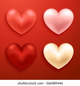Happy Valentines Day Elements : Realistic Valentine Hearts on Background : Vector Illustration