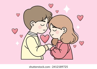 Happy valentines day elements stickers in doodle style. Romantic vector illustration of heart, love, for 14 February on white and pink background. graphic elements and messages for Valentine's Day.