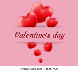 Happy Valentine's Day And the elements of the wedding card. Pink background with red heart shape. Vector illustrations