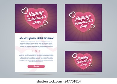 Happy Valentine's Day Email Template, Greeting Card And Business Card Design. Vector Illustration In EPS10.