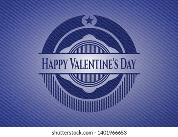Happy Valentine's Day emblem with denim high quality background. Vector Illustration. Detailed.