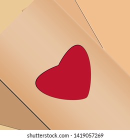 Happy valentine's day envelope card. Paper cut red heart on brown envelope background. Holiday design for poster banner paper. Vector illustration greeting card