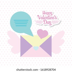 happy valentines day, envelope message speech bubble heart love celebration vector illustration