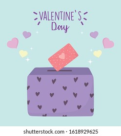 happy valentines day, envelope message in box with hearts love celebration vector illustration