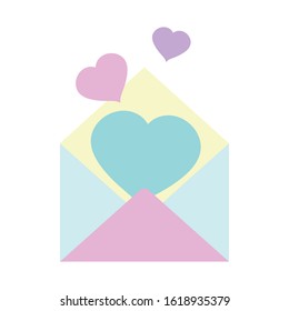 happy valentines day, envelope message with hearts love romantic celebration vector illustration