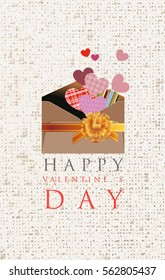 Happy Valentine's Day Envelope with Paper Hearts Flying Away. 