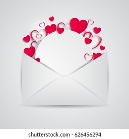 Happy Valentine's Day Envelope with Paper Hearts. Vector Illustration.